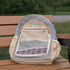 hemp bag on a wooden bench outdoors