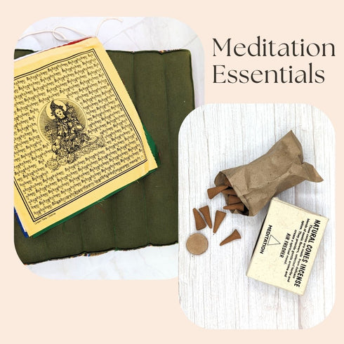 natural cones incense and prayer flag