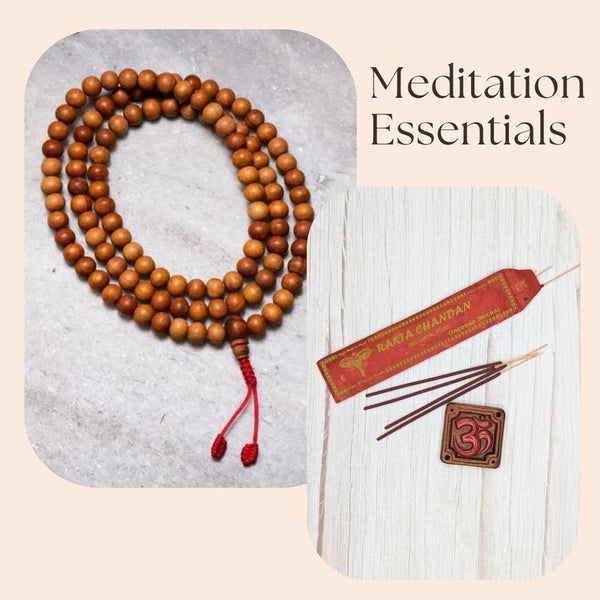rudraksha mala beads and incense