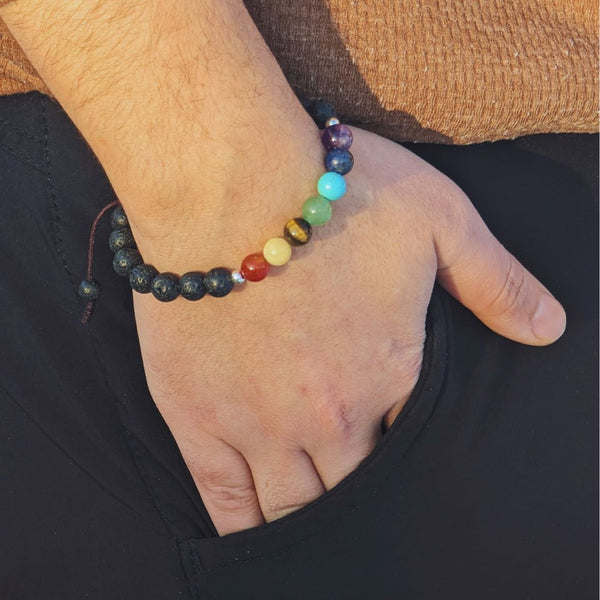 A Man Wearing Chakra Bracelet