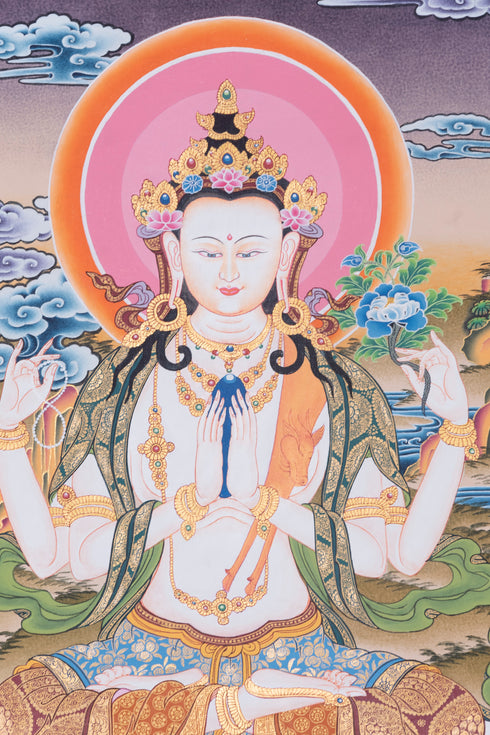 Lotus of Compassion: The Chenrezig Illumination Artwork | Chengresi Tibetan Thangka Painting