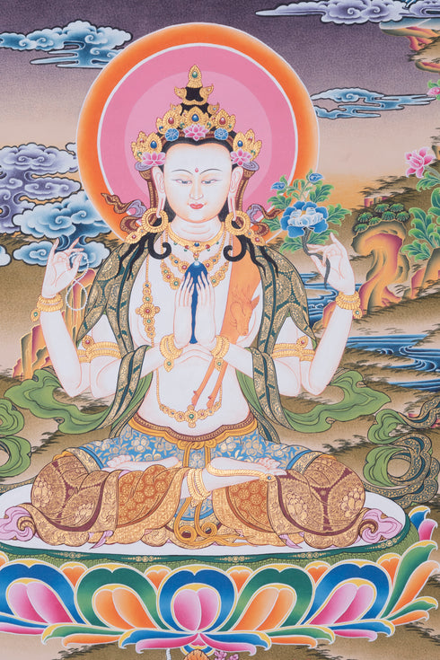 Lotus of Compassion: The Chenrezig Illumination Artwork | Chengresi Tibetan Thangka Painting
