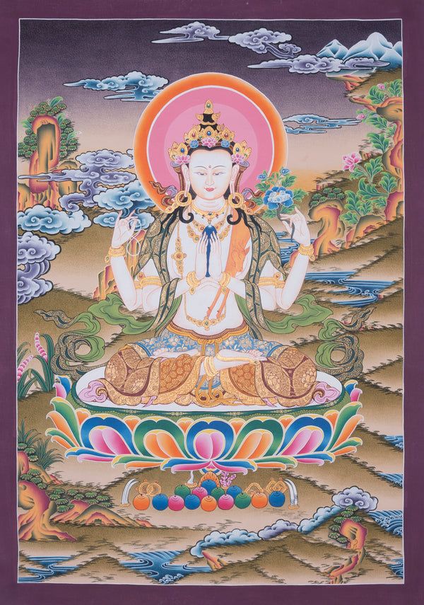 Lotus of Compassion: The Chenrezig Illumination Artwork | Chengresi Tibetan Thangka Painting