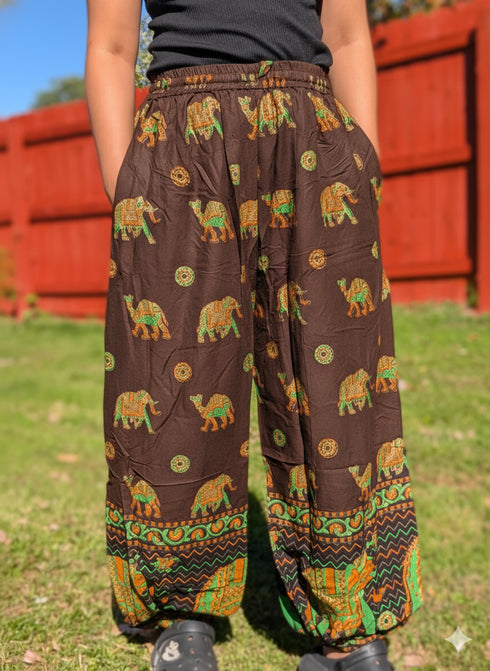 Boho Elephant And Camel Print Cotton Pants – Easygoing And Colorful