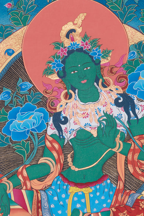 Genuine Tibetan Thangka Art - Green Tara Painting for home meditation and positive space