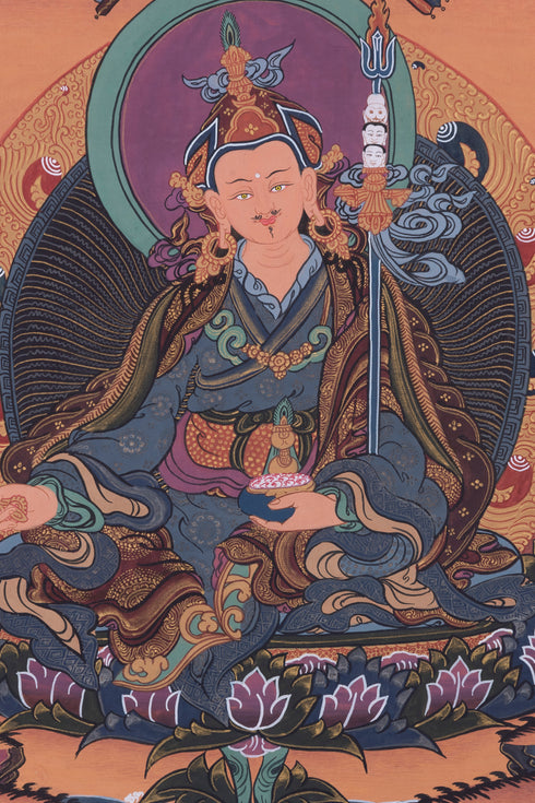 Enlightened Sage: The Lotus-Born Master Tapestry | Guru Padhmasambhava | Rinpoche | Authentic Genuine Tibetan Thangka Art