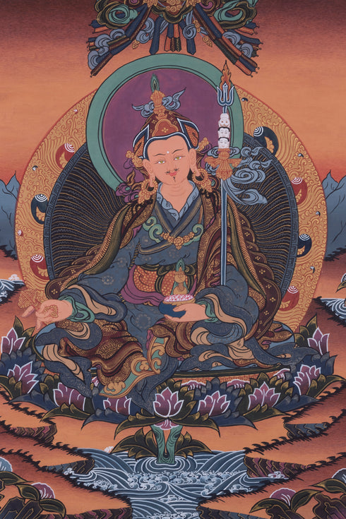 Enlightened Sage: The Lotus-Born Master Tapestry | Guru Padhmasambhava | Rinpoche | Authentic Genuine Tibetan Thangka Art