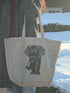 elephant printed on hemp tote bag