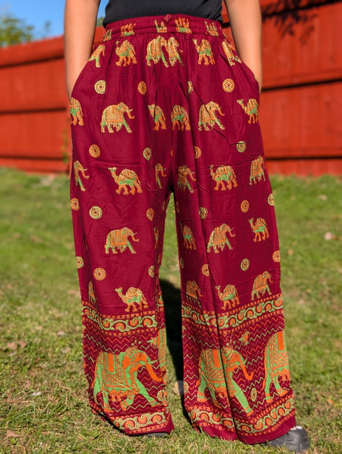 Red Boho-style straight pants