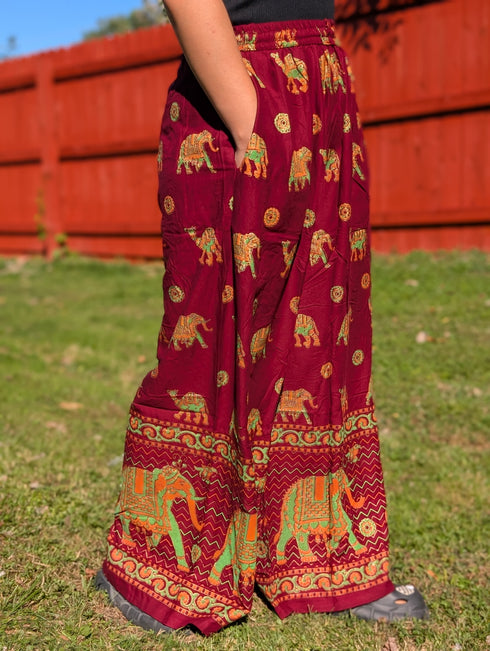 Red Boho-style straight pants