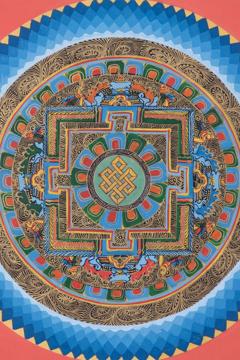 Kalachakra Mandala Tibetan Thangka Art with endless knot | For Meditation